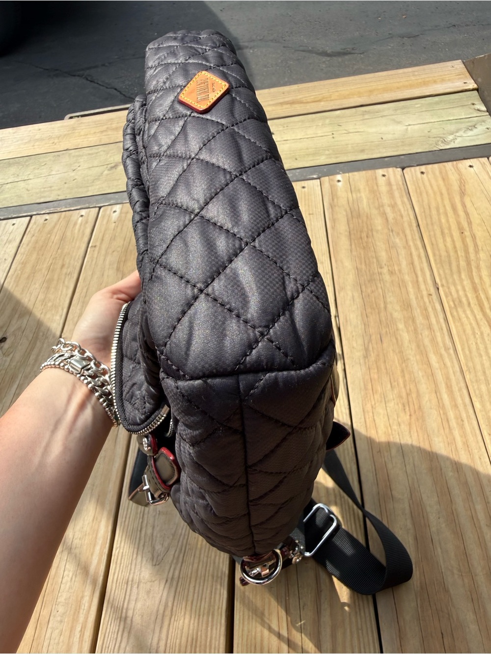 MZ Wallace Quilted Black Tote with Red Trim - Picture 7 of 9